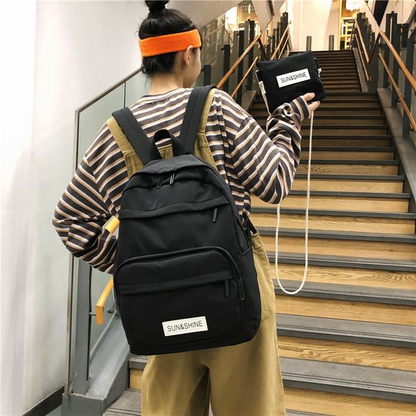 

2021 fashion backpack solid color women nylon school female bag for teenage girls