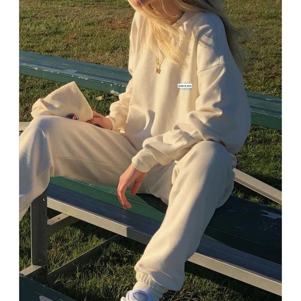 

women's two piece pants letter embroidery cotton sweatshirts track joggers women tracksuits sets sweatpants sweatsuits autumn female, White