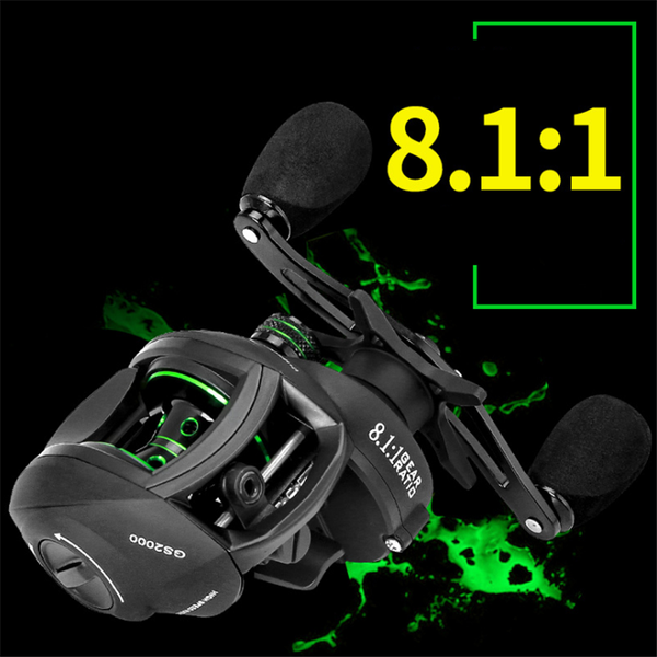 

fishing wheel dual brake baitcasting reel shallow deep spool 8.1:1 speed ratio coil reels