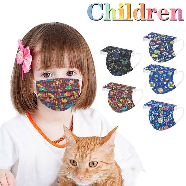 

10pcs kids disposal face cartoon planet printed disposable breathable face cover mascarillas monder scarf halloween cosplay mask