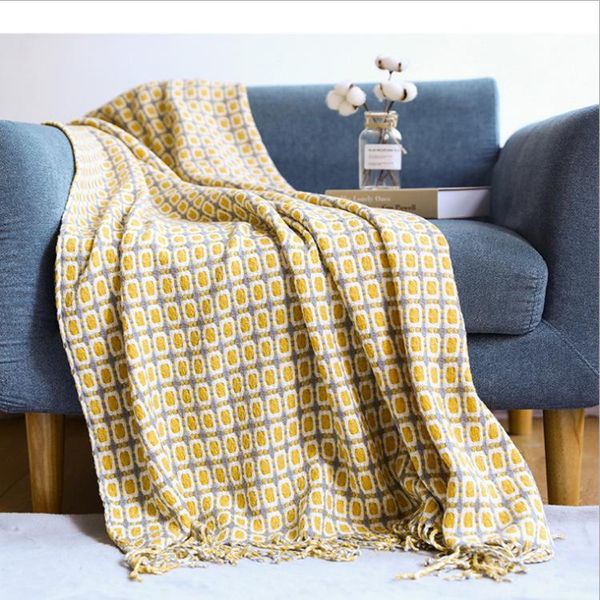 

blankets checkered pattern knitted chair lounge blanket bed plaid tapestry bedspread women outdoor beach sandy towels cape