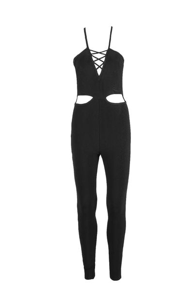 

women's jumpsuits & rompers hefuaisuo 2021 tight v collar slacks, Black;white