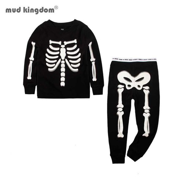 Mudkingdom Ragazzi Ragazze Pigiama Set Manica Lunga Halloween Scheletro Incandescente Bambini Pigiama Abiti Autunno Divertente Sleepwear 210615