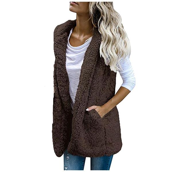 

women's vests womens vest winter warm hoodie outwear casual coat sherpa jacket faux fur solid sleeveless cashmere, Black;white