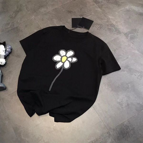 

high version 21 summer couple daisy front and back foam printing short sleeve loose casual women's solid color t-shirt top, White