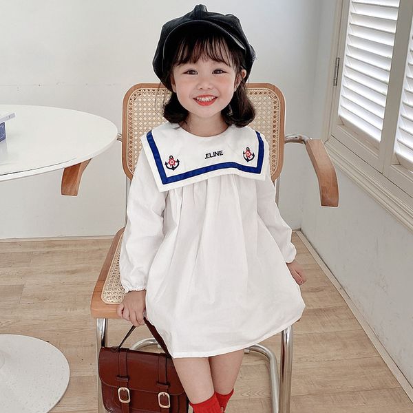 

girls dresses with embroidery sailor collar spring 2021 kids boutique clothing korean 1-6t children cotton dress, Red;yellow