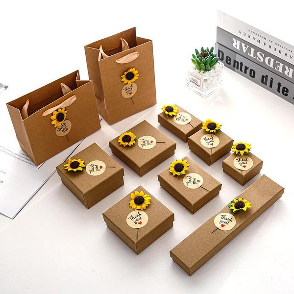 

1pcs multi-size sunflower kraft gift boxs personalized jewelry box cute jewellery christmas anniversary gifts family decoration wrap