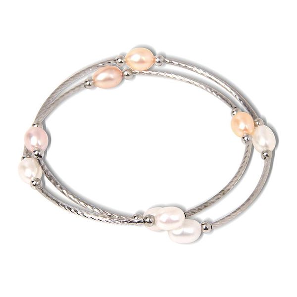 

beaded, strands natural freshwater white pearls 6-7 mm beads bracelet women handmade chain bangle femme baroque jewelry party birthyday, Black