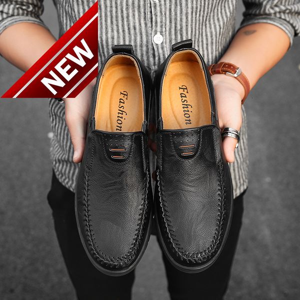 

2018 doudou leather soft soled business lazy breathable men's casual dad's shoes, Black