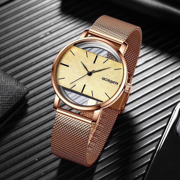 

wristwatches 2021 rose gold casual mesh belt fashion business quartz watch square dial mens watches waterproof clock relogio masculino, Slivery;brown