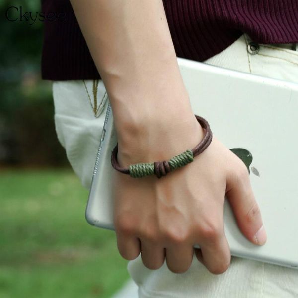 

charm bracelets ckysee 2021 handmade retro leather braided bracelet for men women vintage rope wrap bangles f16622, Golden;silver