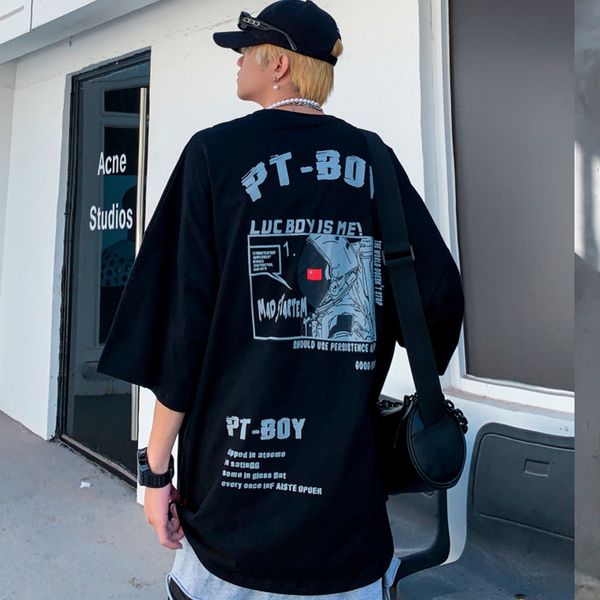 

t shirt 2021 summer men's short sleeve loose drop shoulder quarter korean fashion half simple, White;black
