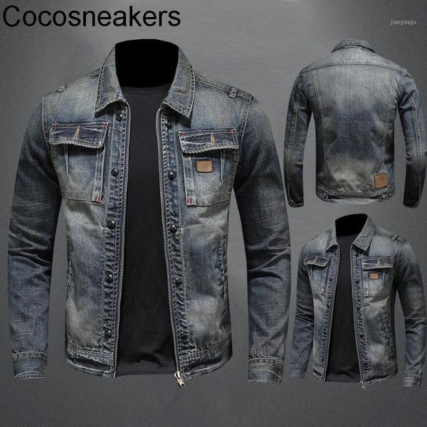 

men's jackets spring personalized denim jacket lapel zipper, Black;brown