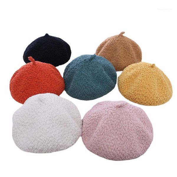 

caps & hats autumn winter baby boys girls beret hat solid color children's beanie cap kids knitted painter1, Yellow