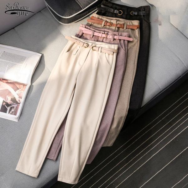 

women's pants & capris female warm long autumn and winter wool 2021 korean style women high waist belted harem slim trousers 6992 50, Black;white