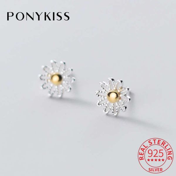 

trendy s925 sterling silver flower daisy cute stud earrings for women party fine jewelry wholesale accessories, Golden;silver
