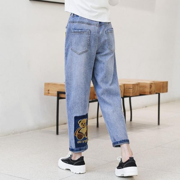 

jeans teen girl cartoon print casual kids pants children denim clothing trend long bottoms girls 4-14 years, Blue