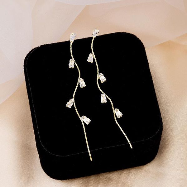 

dangle & chandelier timeonly sparkly cz zircon leaf shaped long tassel earring for women girl gold color metal hanging earrings party jewelr, Silver