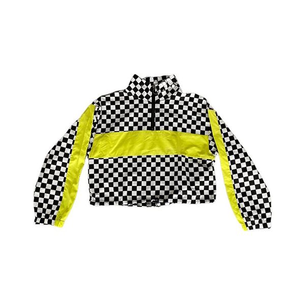 

women's hoodies & sweatshirts autumn style checkerboard stitching short section long-sleeved drawstring casual sweatshirt, Black