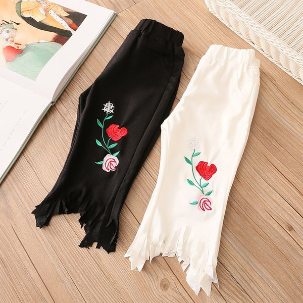 

Girls Summer Shorts 2021 Kids Clothes Ethnic Embroidery Baby Tassel Trousers Baby Knee Length Loose Pants Comfortable 2 5 8 Year, Black