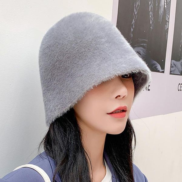 

wide brim hats fashion brand style women's winter warm bucket female outdoor faux fur fisherman caps, Blue;gray