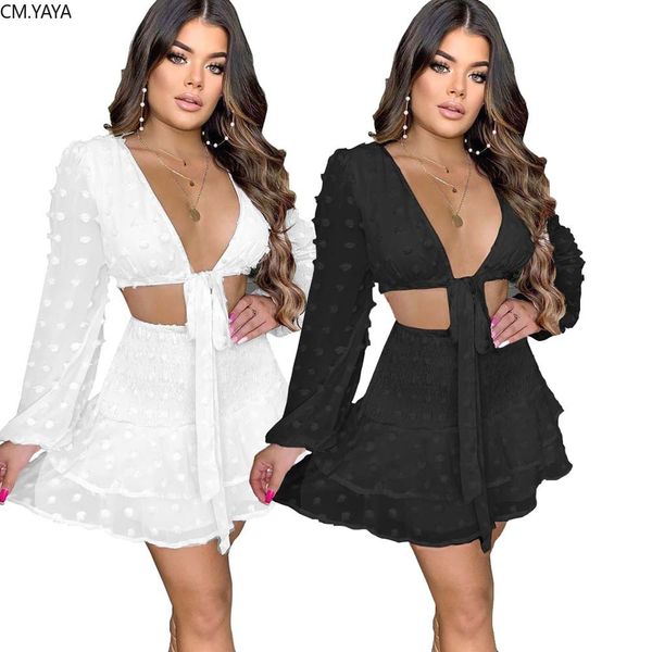 

beach bohemian women two piece set trasuits tie up crop ruffles a-line skirts suit outfits matching set dressesby air, White