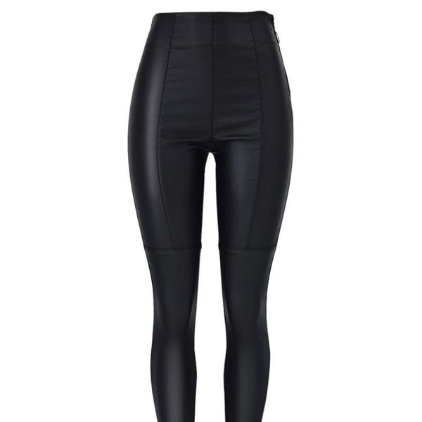 

women's pants & capris streetwear high-waist pockets-trouser women pu snug dm001, Black;white