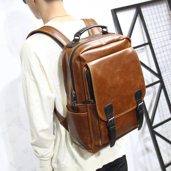 

backpack large capacity men's casual schoolbag men fashion trend college students simple travel bag retro