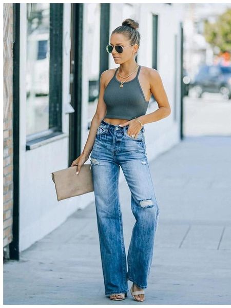 

women's jeans autumn street fashion pants casual washed ripped straight-leg ladies 2021, Blue
