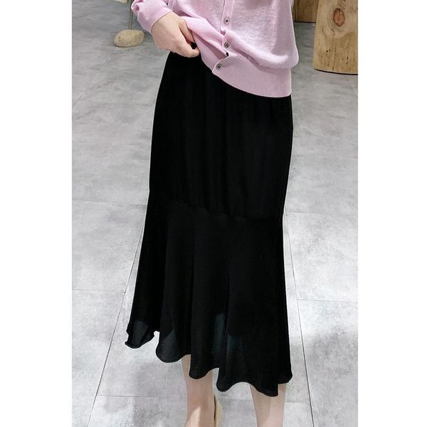 

skirts xiaowang spring and summer 19 mm sans skirt half elastic high waist black medium length fishtail