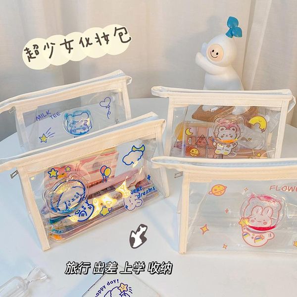 

cosmetic bags & cases ins cute bag women transparent pvc waterproof pencil student big capacity kawaii bear beauty storage box mo40