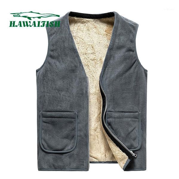 

men's vests hawaifish lamb cashmere vest waistcoat plus velvet padded 2021 autumn and winter size, Black;white