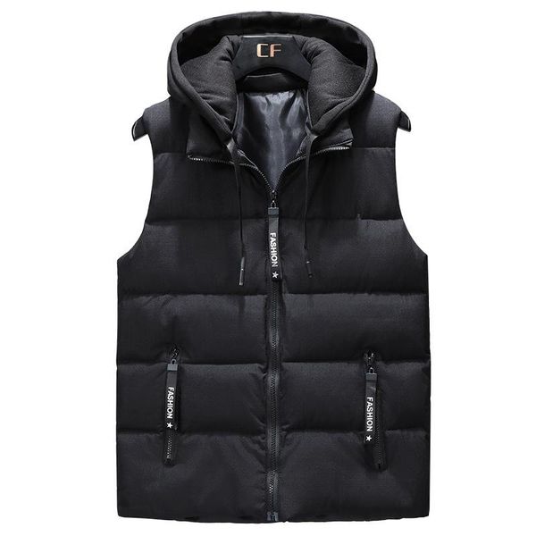 

men's vests mens winter thick jackets casual men sleeveless hoodie coats male cotton padded warm slim waistcoat,1585-6699, Black;white