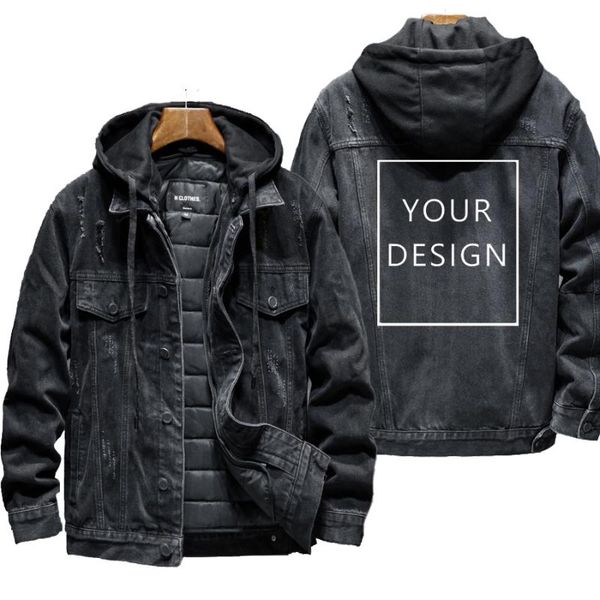

men's jackets your own design logo/picture custom winter jean hoodies men oversized punk hip hop warm denim coats liner thicker, Black;brown
