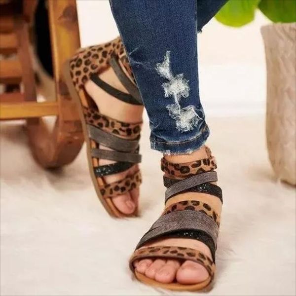 

sandals women's pu animal pattern comfortable and fashionable open toe back zipper flat heel non slip casual zq0019, Black