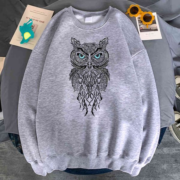 

men's hoodie, owl print, soft wool, retro style, kpop, punk, autumn casual wear, Black