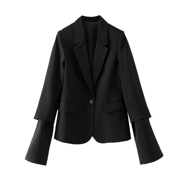 

women's suits & blazers 2021 early spring british wind handsome fashion casual open fork trumpet sleeve small suit jacket, White;black