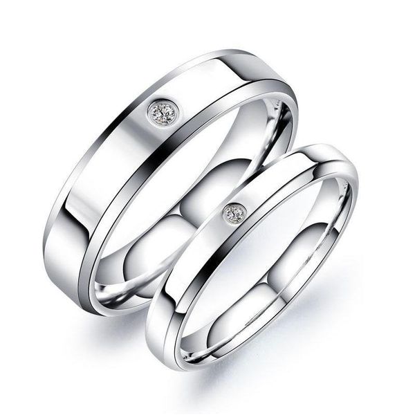 

wedding rings fashion stainless steel silver color cubic zircon for women charm men ring engagement couple jewelry 2021, Slivery;golden