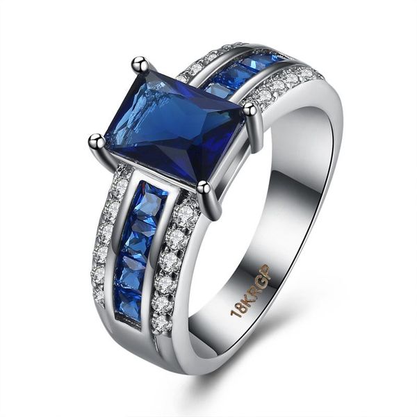 

cluster rings fashion jewelry blue white cubic zirconia silver ring party anniversary engagement wedding for female r2149, Golden;silver