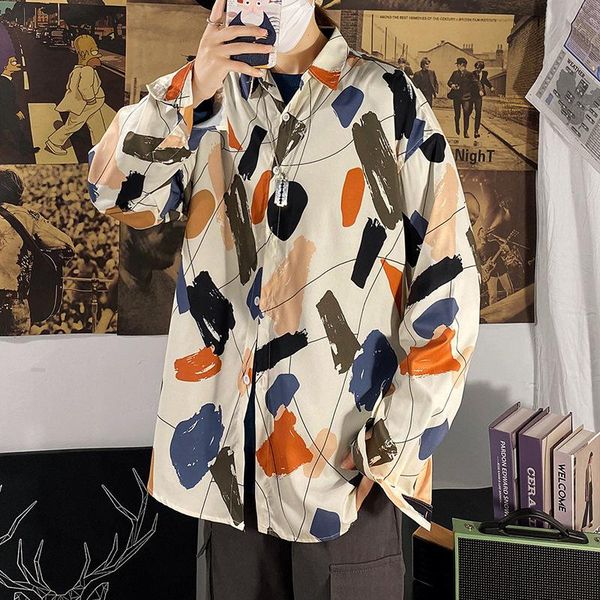 

men's hoodies & sweatshirts 2021 fashion men's shirts stylish casual retro printed long-sleeved lapel shirt harajuku loose, Black