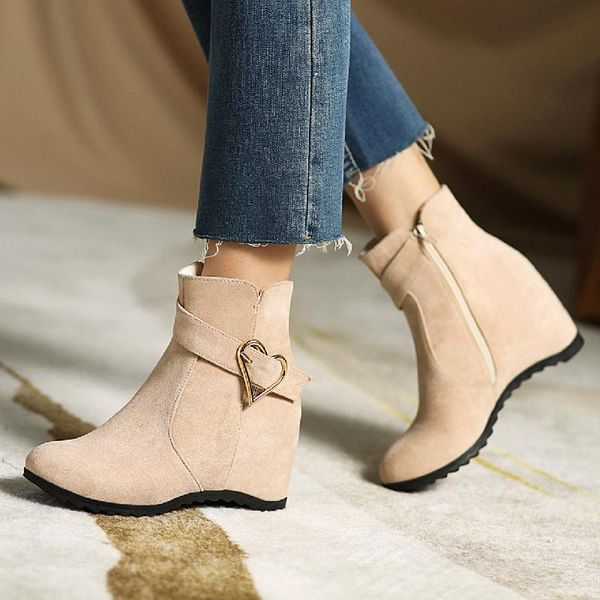 

boots fashion women ankle wedge shoes autumn winter short boot female height increasing black flock ladies large size
