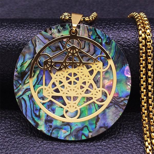 

pendant necklaces yoga flower of life stainless steel long chain women/men gold color big jewelry collier coquillage n9318s04, Silver