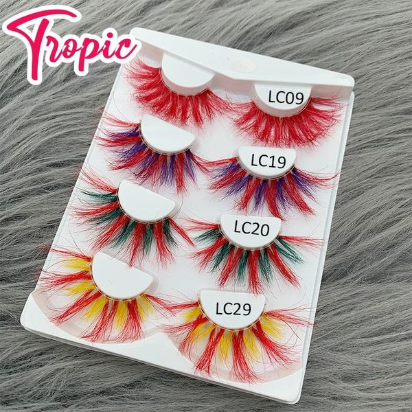 

mikiwi 4pairs/set 25 mm 3d mink colorful dramatic colored lash multipack rainbow eyelashes makeup thick flured transparent stem false
