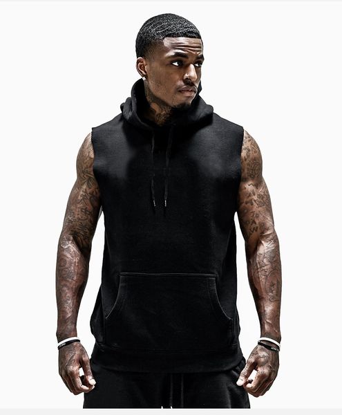 

fashion vest blank sports hooded casual fitness running training suit loose for men, Black;white