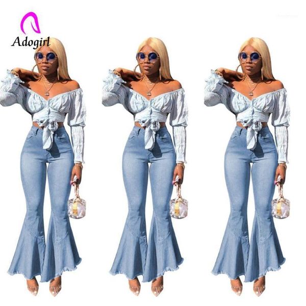 

women's jeans blue zipper up flare hem woman long denim trousers vintage pants capris 2021 fall high waist stretch work women slim