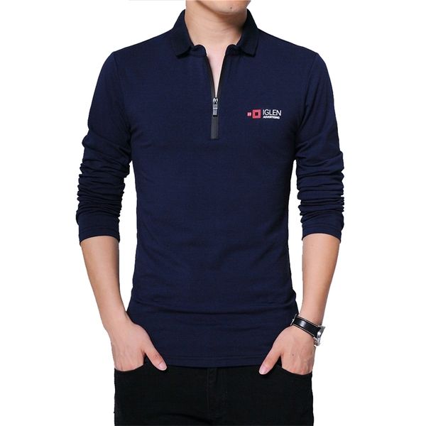 Browon осенний бренд футболка мужская длинная рукава молния воротник принт повседневная футболка хлопчатобумажная стройная футболка плюс размер мужская одежда 210329