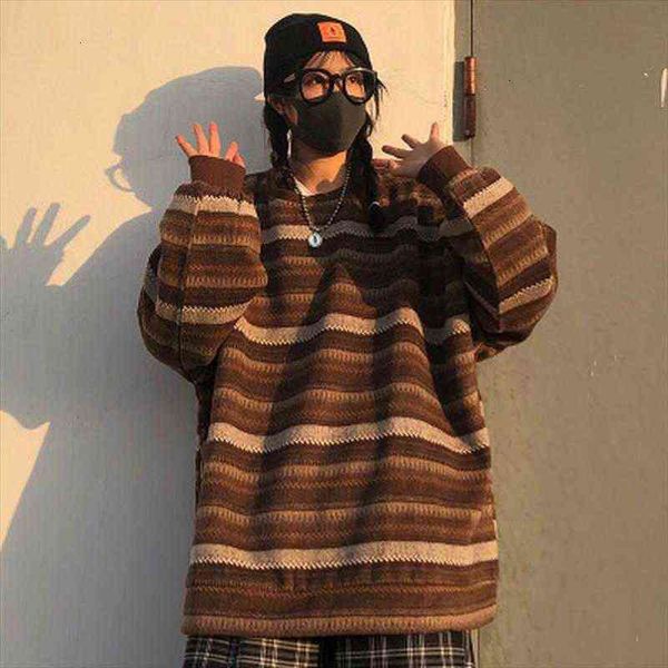 

pullovers women oversize winter sweaters warm ulzzang bf couples casual striped knit hip hop fashion retro daily, White;black