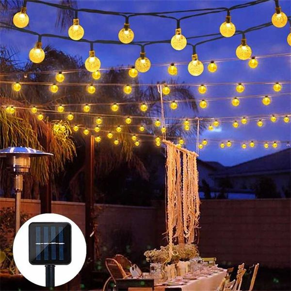 5M 10M Lampada solare Sfera di cristallo Impermeabile LED String Light Fata Lampadina Giardino Decorazioni natalizie per luci solari esterne Ghirlanda 211104