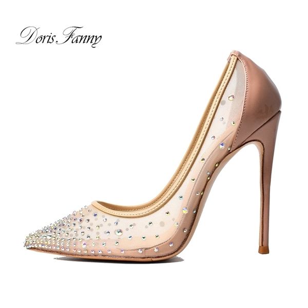 

doris fanny good quality crystals nude wedding shoes party stiletto high heels large size pump 211029, Black