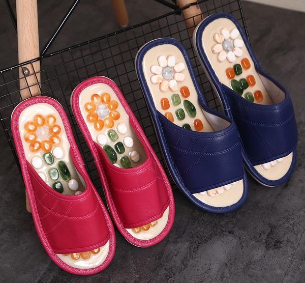 

pebble foot massage slippers sole acupressure pedicure shoes summer men and women couples home soft bottom sandals, Black